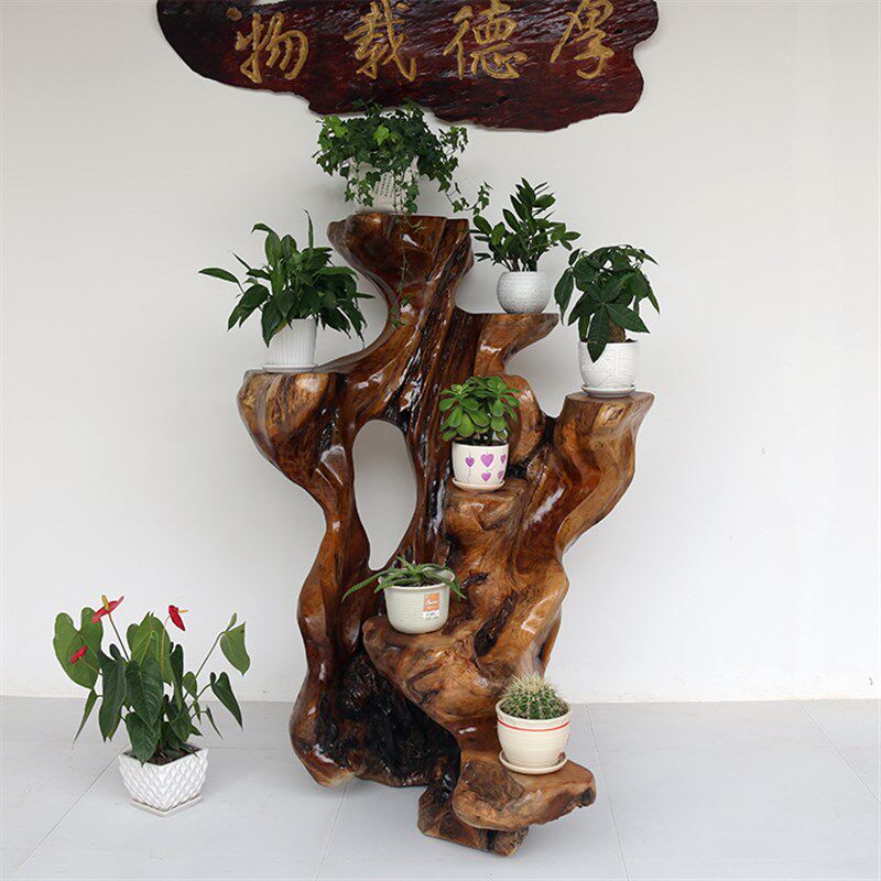 大型根雕花架 天然树根 实木多层客厅摆件 整体花架底座 精品礼品