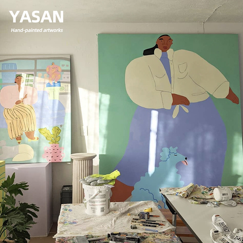 YASAN 手绘客厅装饰画趣味人物个性卧室挂画大尺寸沙发背景墙油画