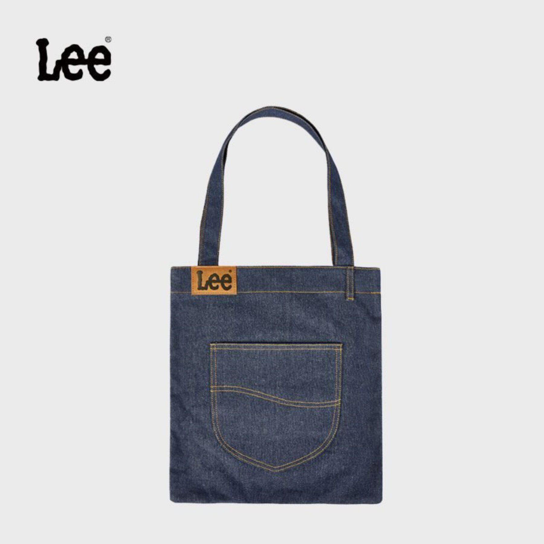Lee经典牛仔帆布袋通勤深蓝色大容量百搭便携手提袋方形开学上班.