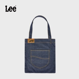 Lee经典牛仔帆布袋通勤深蓝色大容量百搭便携手提袋方形开学上班.