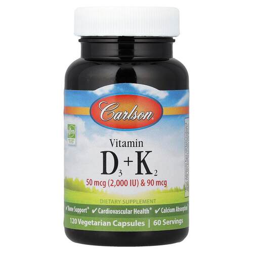 Carlson维生素活型D3K2引钙入骨强健骨骼牙齿血管呵护钙