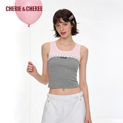 CHERIE&CHEREE26夏假两件针织背心吊带女撞色奶乖设计CC6WCX1T004