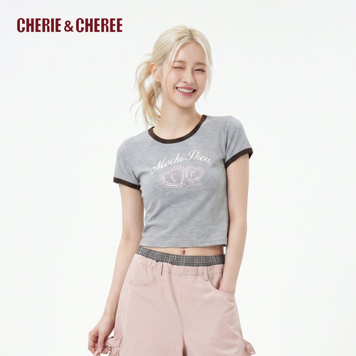 CHERIE&CHEREE26夏撞色爱心图爱印花短袖T恤女CC6WLX5T581