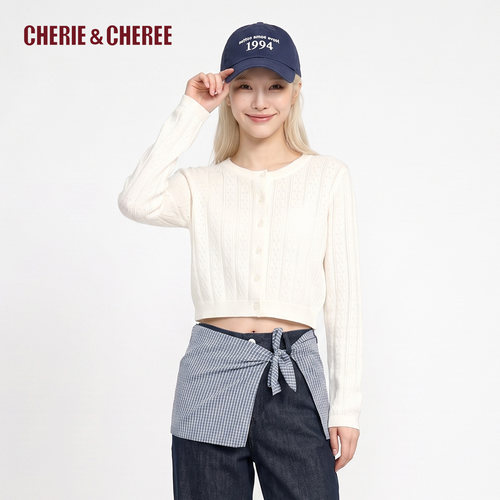 CHERIE&CHEREE圆领短款针织开衫