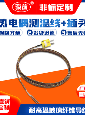 双绞线热电偶K型插头测温线玻璃纤维炉温测试温度传感器耐温500