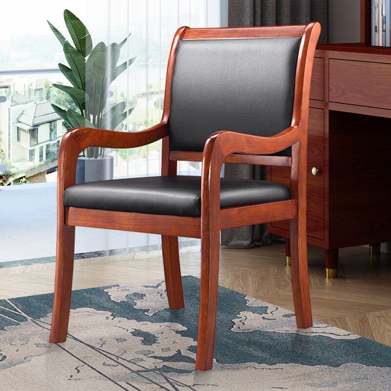 现代实木会议椅时尚简约办公职员麻将椅电脑人体工学带扶手皮革椅