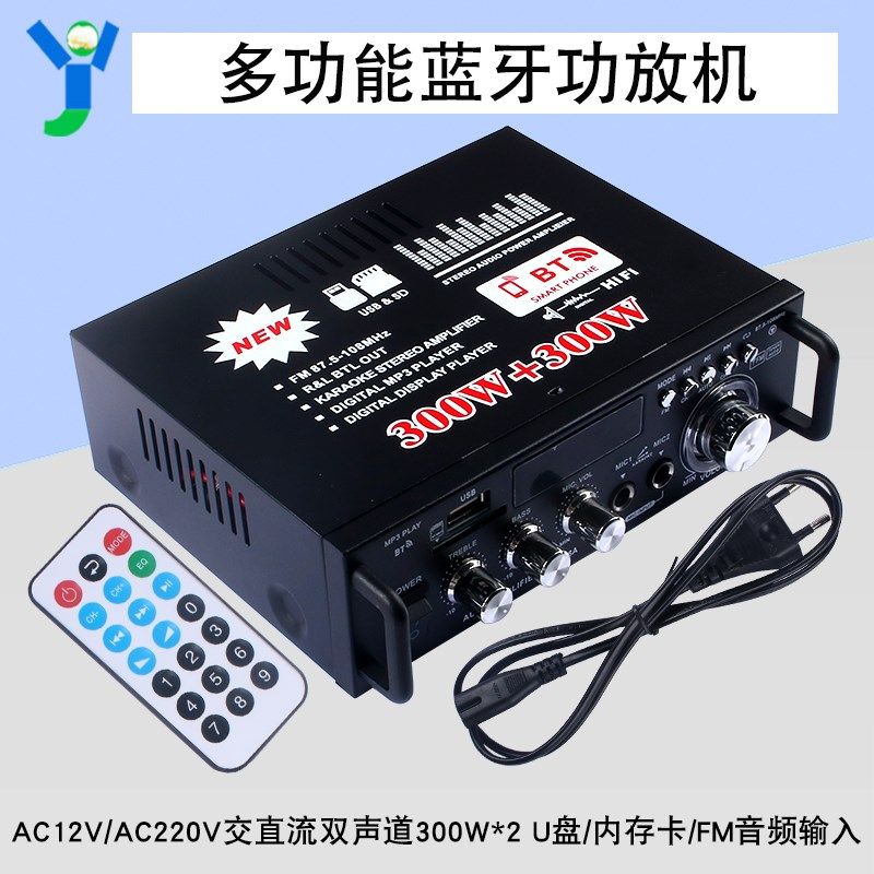 迷你USB家用/车载蓝牙插卡交直流小型功放机双声道立体声300W*2