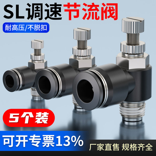 气动节流阀气缸快速接头可调调速接头SL4/6/8/10-M5/01/02/03快插