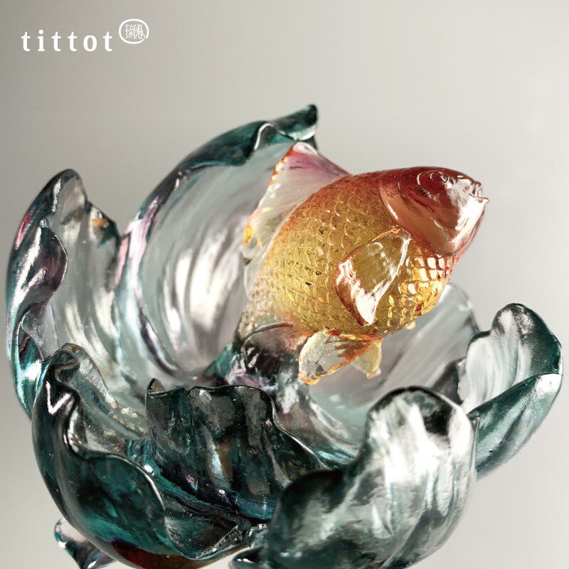 tittot琉园琉璃鱼客厅玄关办公室摆件工艺品花开有余乔迁高升礼品