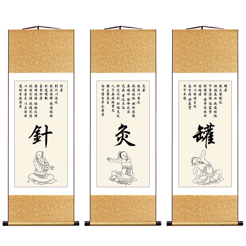 中医挂画针灸罐按跷导引装饰画中式简约卷轴画养生馆挂图墙面壁画