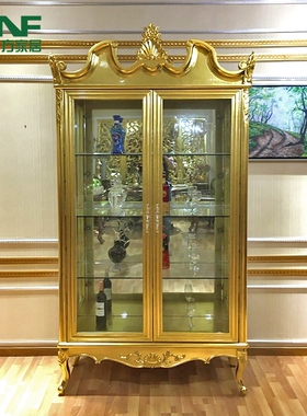 新古典实木酒柜欧式双门酒柜定制二门玻璃门展示柜黑色美式红酒柜