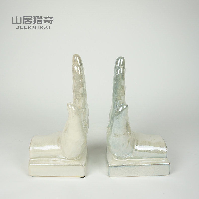 中式陶瓷手掌书靠摆件 样板间创意夹书器书立架书房书桌家居装饰