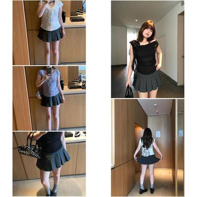 Vegetable Orbs甜辣暴击 美式低腰格子半身裙女夏显瘦A字百褶短裙