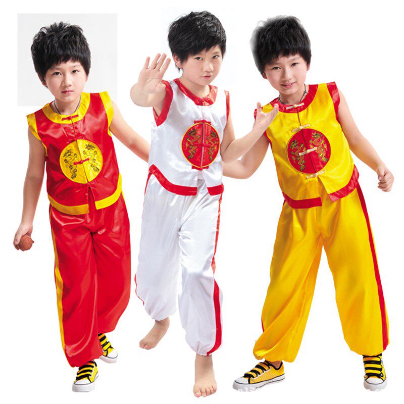 2021男生表演服儿童舞t蹈服装男孩演出亮马甲加长裤二件套武功武