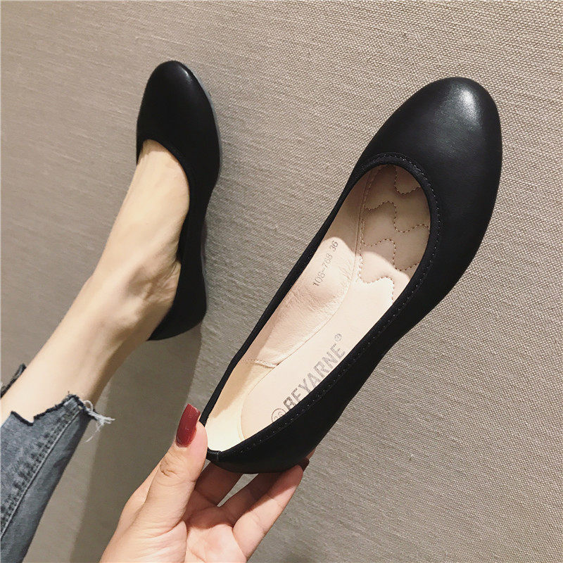 夏季防滑牛c筋软底软皮舒服久站不累工作鞋女圆头平底女鞋船鞋飘