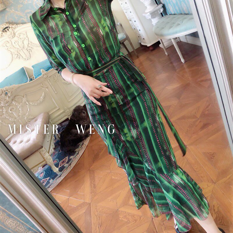 夏 薄不透不皱 飘逸女人味 中袖C基础衬衫+婀娜荷叶边鱼尾裙两件