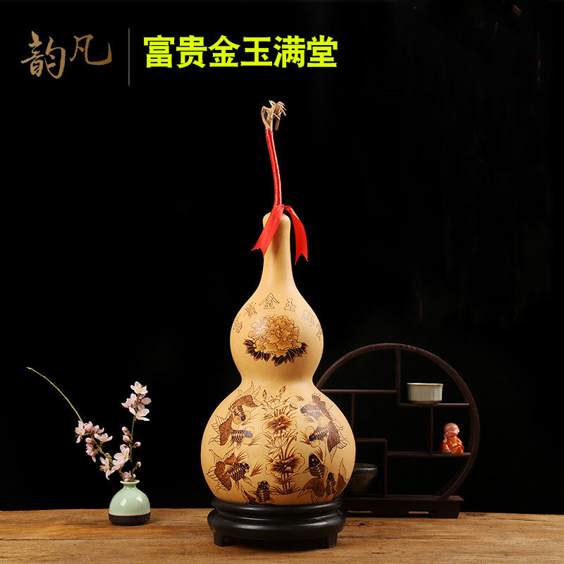 天然大葫芦手工烙画葫芦工艺品家居饰品P摆件金玉满堂招财