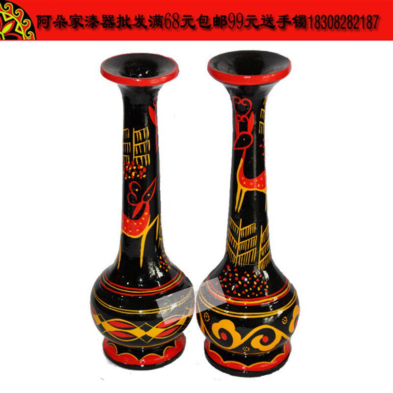 凉山彝族漆器花j瓶摆件红黄黑民族特色装饰品手工艺旅游纪念品1只