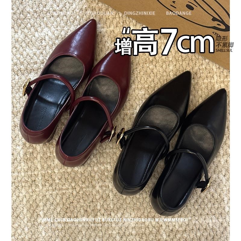 不累脚!隐形内增高7CM2025春夏季玛K丽珍新款尖头粗跟显瘦单鞋女