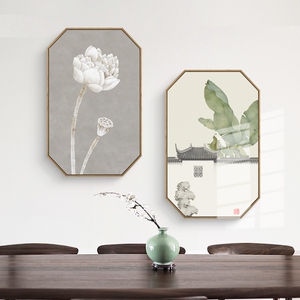 禅境 新中式壁画挂画装饰画沙发背景墙挂画水墨八边形玄关禅意定