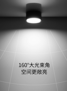 gopo进势照明筒灯高亮LED明装筒灯免钻孔4寸天花板灯吸顶黑色圆柱
