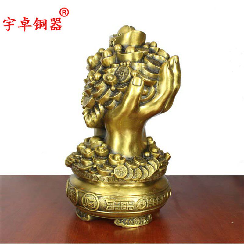 宇卓铜器纯铜摆件铜手铜一手金铜聚宝盆工艺品摆件