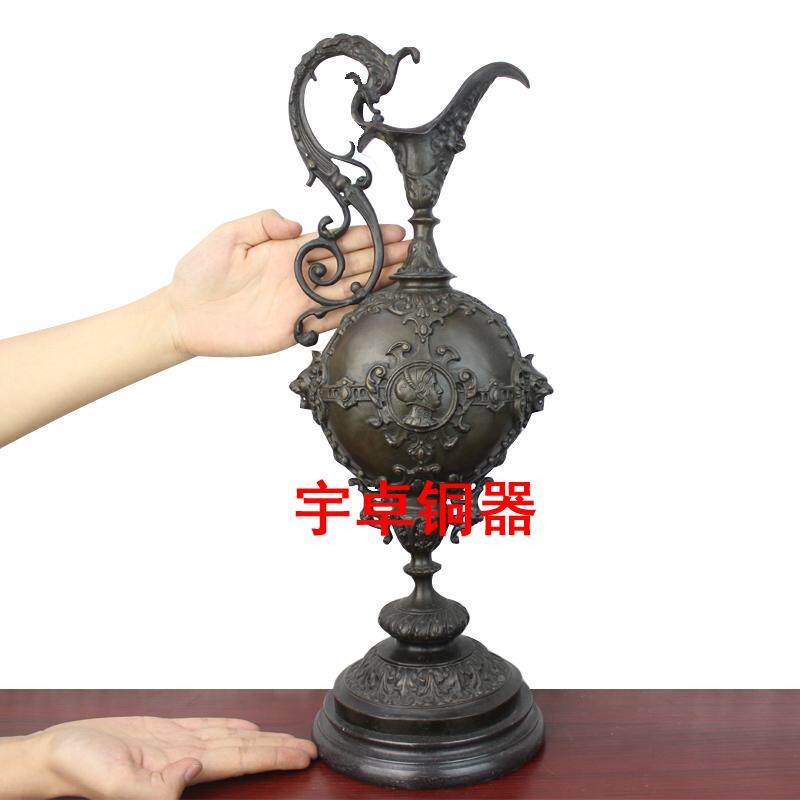 宇卓铜器  时尚欧式细花瓶  y铜人物花瓶造型 大理石底座铜雕 摆