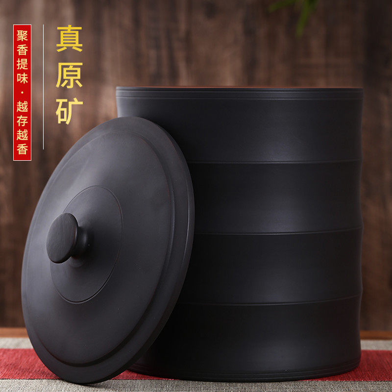 云南建水紫陶茶叶罐大号紫砂缸七饼存茶罐水缸粗陶陶罐陶瓷茶缸