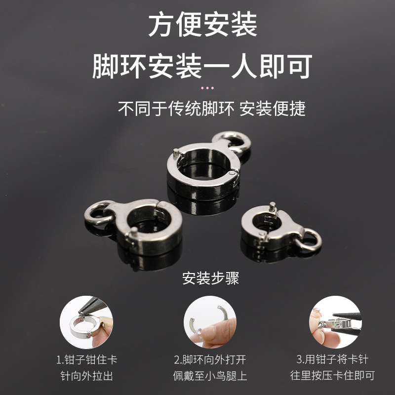 316不锈钢鹦鹉脚环卡针活扣虎皮玄凤鸟脚链安装方便免费刻字定制