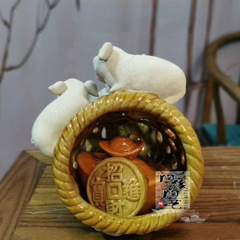 陶瓷工艺品 石湾公仔 猪笼入水 生肖 猪