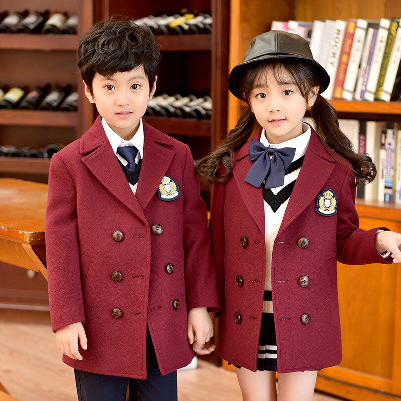班服外套秋冬季英伦学院风毛呢子儿童装幼儿园园服小学生校服套装