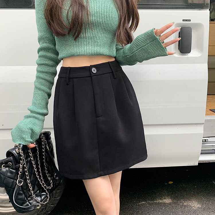 花苞半身裙女2023春季大码黑色裙子西装裙遮肚显瘦口袋裙a型短裙