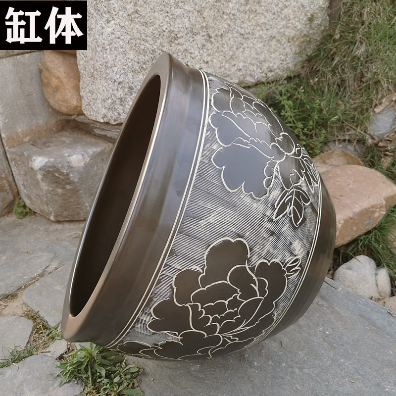 中式景德镇陶瓷雕刻牡丹大号金鱼缸睡莲荷花落地庭院摆放水缸包邮