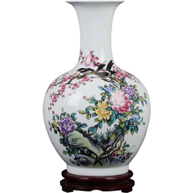 陶瓷器摆件花瓶客厅大号干花插花白色粉彩瓷瓶酒店柜台工艺品摆设图片