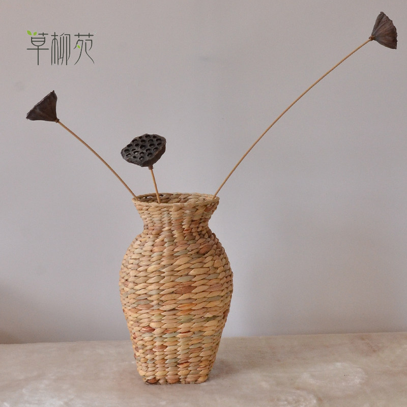 北欧手工草编藤编花器花瓶干花插花编织大号客厅桌面装饰花篮摆件