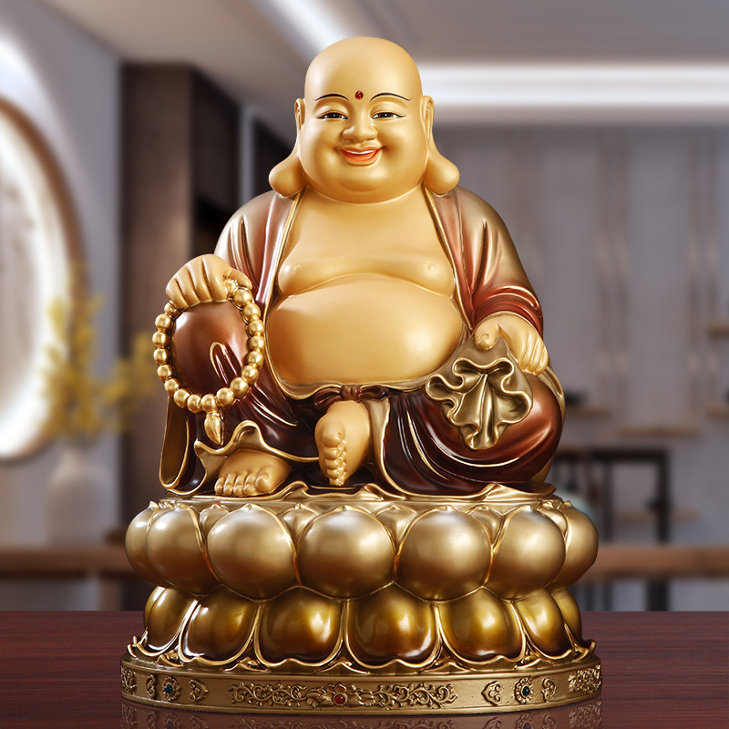 纯手工铜太古彩弥勒佛菩萨大肚笑佛佛像家用玄关招财中式装饰摆件
