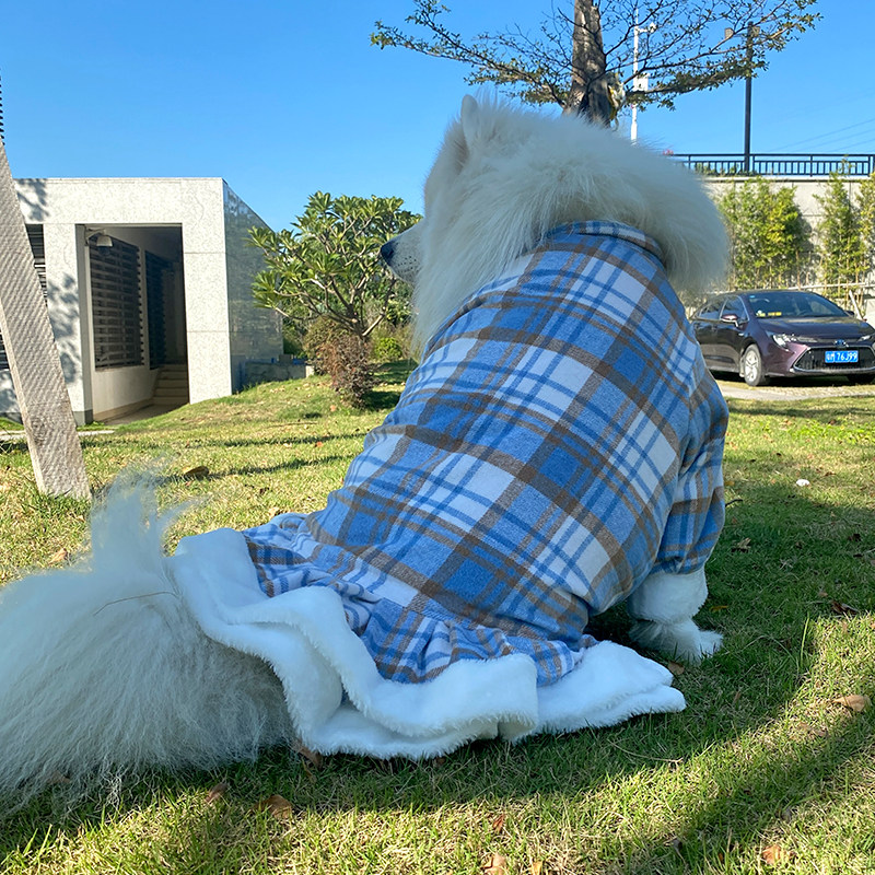 宠物狗狗冬季衣服公主彩条格子毛呢秋冬裙萨摩耶阿拉斯加双层保暖