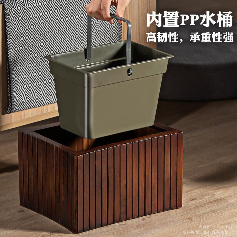 竹制茶水桶废水桶家用茶台储水桶垃圾桶茶具配件排水管过滤茶渣桶