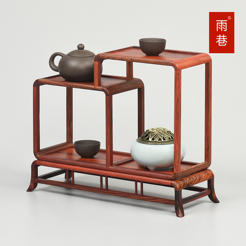 大红酸枝木工艺品摆件高低多宝阁底座紫砂奇石博古架茶壶展示架子