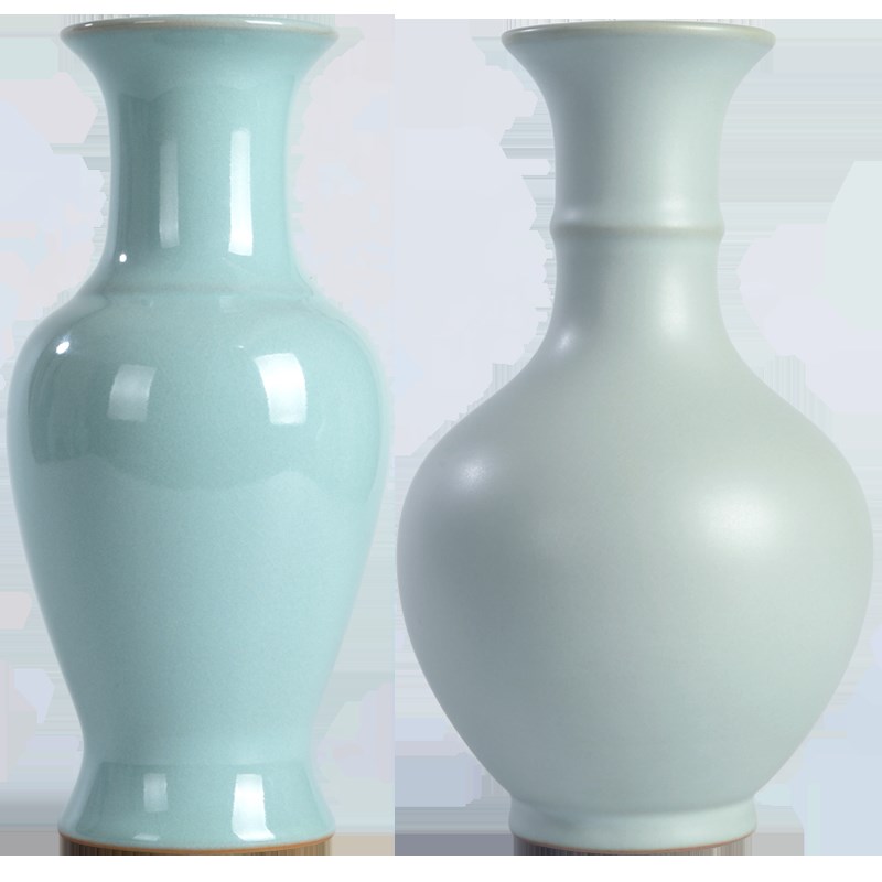 仿古汝窑陶瓷花瓶瓷器摆件蓝色简约中式高级感轻奢客厅插花大口径