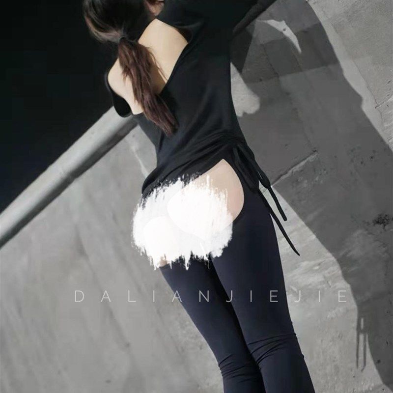 杨柳婵#心机镂空低腰小脚裤女露臀打底裤长裤子