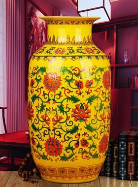 景德镇陶瓷器落地大花瓶 中国红描金花瓶 结婚礼品 新房装饰摆饰