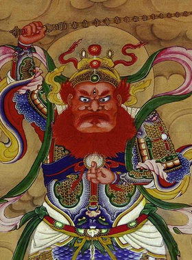 王灵官画像卷轴挂画道场中式三联画道家护法神将背景墙国画装饰画