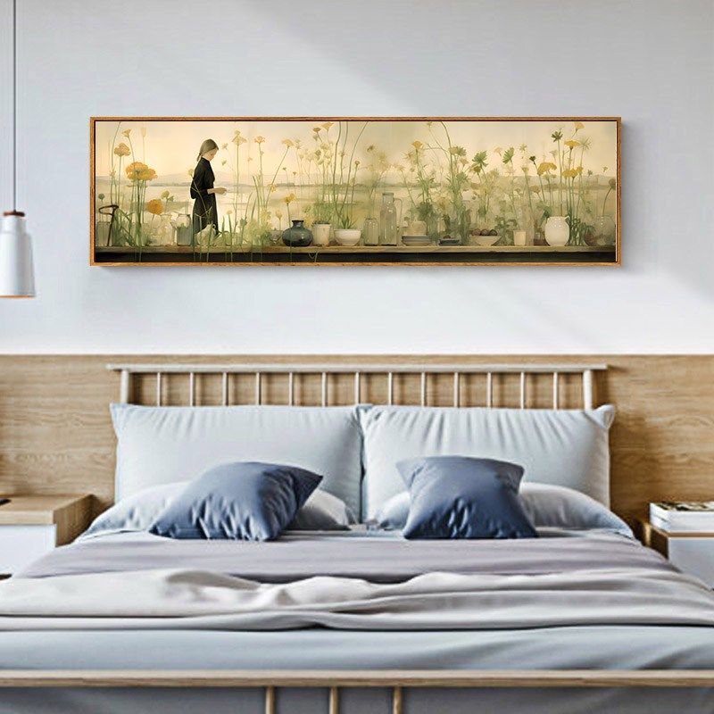 复古风新中式美女栽花图酒店宾馆房间卧室装饰画吧台茶室挂画花卉