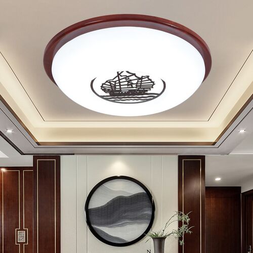 新中式吸顶灯实木LED卧室灯圆形简约中国风过道走廊门厅玄关灯具
