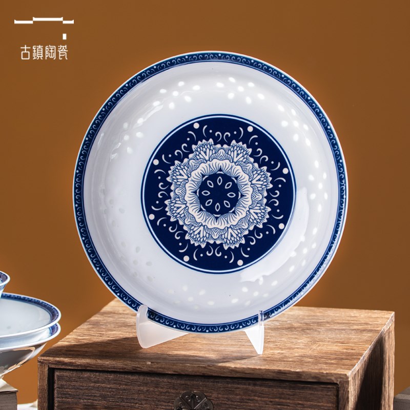 景德镇玲珑瓷餐具古镇陶瓷汤碗菜盘汤勺平盘套装单个青花瓷米饭碗