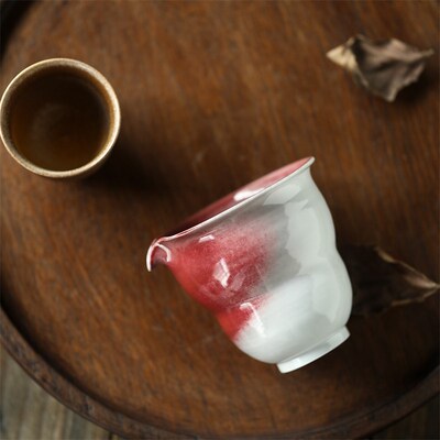胭脂红公道杯景德镇纯手工复古陶瓷茶具禅意素雅分茶器茶海匀杯大