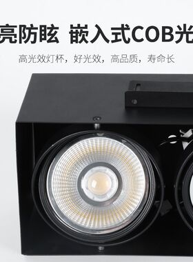 铝方通吊顶专用led双头10x20射灯方形木方通筒灯明装15*15斗胆灯