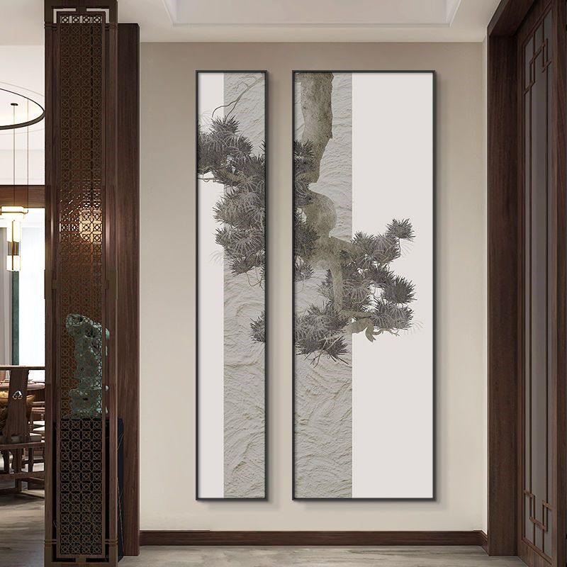 新中式玄关装饰画走廊过道楼梯松竹子图双联组合画办公区禅意挂画