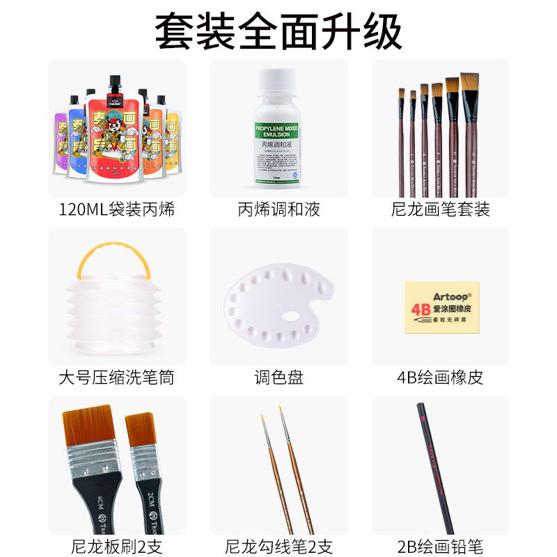 中盛画材丙烯颜料12色18色24色diy手绘纺织颜料学生初学者套装
